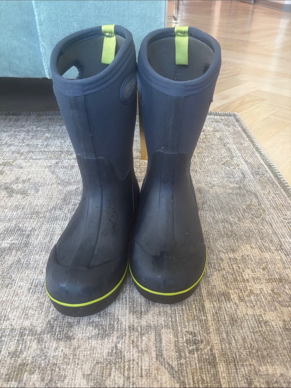 Bogs Kids Navy Boots with Lime Trim